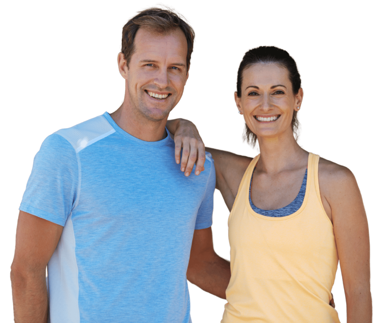 Couple smiling, ready to talk to a clinician